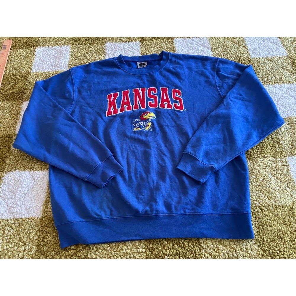 Stadium Athletics Kansas Jayhawks Sweatshirt XXL Blue Embroidered Crewneck KU